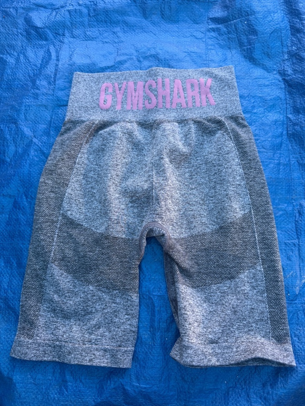 Gymshark Grey Seamless Biker Shorts with Pink Waist Logo